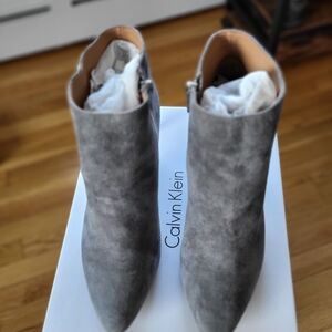 Calvin Klein Grey Suede Pointed Toe Ankle Boots